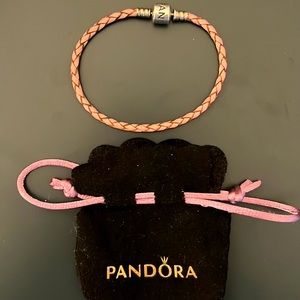 Pandora Braided Leather Pink Bracelet